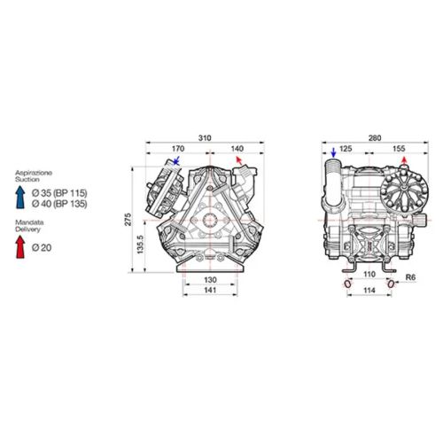 картинка Насос мембранный Comet BP135 (124 л/мин; 20 бар) гидрокомпенсатор фото 2 картинка Насос мембранный Comet BP135 (124 л/мин; 20 бар) гидрокомпенсатор фото 2