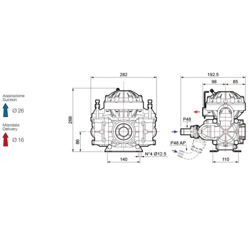 картинка Насос мембранно-поршневой Comet P48 (52,6 л/мин; 30 бар) фото 3 картинка Насос мембранно-поршневой Comet P48 (52,6 л/мин; 30 бар) фото 3